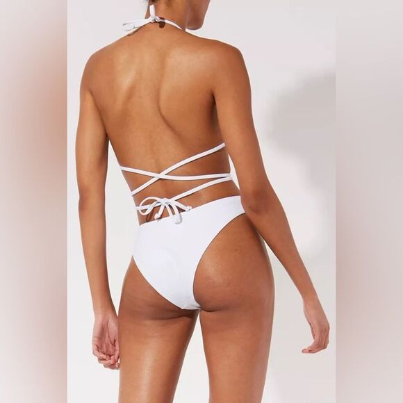 Solid & Striped Alexia High Cut Wrap Tie White Marshmallow Swim Suit Size Large - Picture 3 of 11